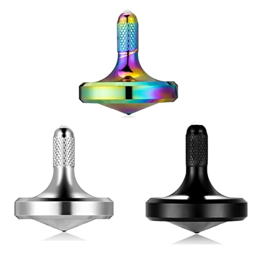 Edelstahl-Metallkreisel, Schleuderzeit über 8 Minuten, Tötungszeit Unterhaltung Dekompressions-Gyroskop-Spielzeug, einfache Arbeit lustiges Zappel-Spielzeug (3PCS Schwarz+ Silber+Bunt/M) von LOQATIDIS