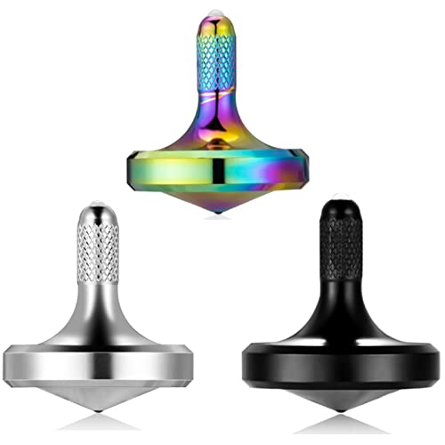 Edelstahl-Metallkreisel, Schleuderzeit über 8 Minuten, Tötungszeit Unterhaltung Dekompressions-Gyroskop-Spielzeug, einfache Arbeit lustiges Zappel-Spielzeug (3PCS Schwarz+ Silber+Bunt/S) von LOQATIDIS