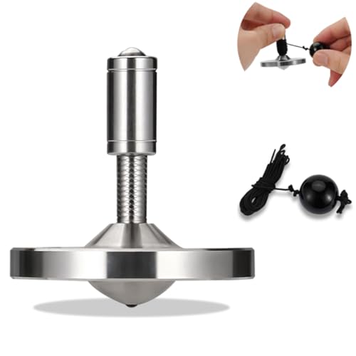 Präzisions kreisel mit Schnur, Hochleistungs-Gyrospielzeug aus rostfreiem Metall und ohne Schwerkraft, erstaunliche Drehzeit von bis zu 15 Minuten, effiziente Zeitverschwendung (L, Silber) von LOQATIDIS