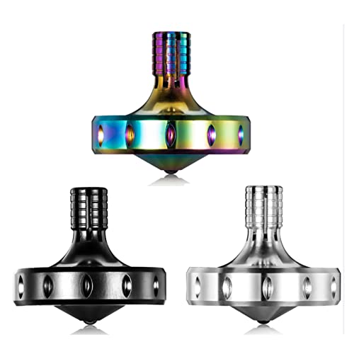 Präzisions kreisel aus Metall, perfekt ausbalanciert, sanfte Rotation, Lange Rotationszeit, leicht über 10 Minuten, tragbares EDC-Spielzeug (L, 3PCS Schwarz+Silber+Farbe) von LOQATIDIS