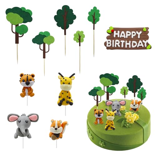 10 Stück Tortendeko 1. Geburtstag Junge Tortendeko Waldtiere Tortendeko Dschungel Tortendeko Happy Birthday Cake Topper 1. Geburtstag Kuchen Deko Safari Tortendeko Tiere für Junge Kinder Mädchen von LOREC