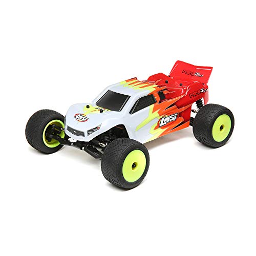 LOSI 1/18 Mini-T 2.0 2WD Stadium RC Truck gebürstet betriebsbereit (Batterie, Empfänger, Ladegerät und Sender enthalten), rot/weiß, LOS01015T1 von LOSI