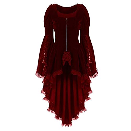 Frack Mantel Damen Langarm, Steampunk Kleider mit Reißverschluss, Vintage Spitze GehrockMittelalter Palast Faschingskostüme Halloween Kostüme Renaissance Gothic Kleidung Karneval Party S-5XL von LOSSLO