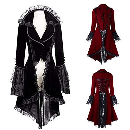 Frack Mantel Damen mit Knöpfen, Steampunk Kleider Spitze, Vintage Revers GehrockRenaissance Faschingskostüme Gothic Kleidung Mittelalter Palast Kleid Halloween Kostüme Karneval Party S-5XL von LOSSLO