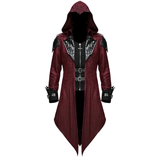 Gothic Jacke Herren ,Mittelalter Mantel Herren,Steampunk Jacke Herren Vintage Hoodie Kapuzenjacke Sweatjacke mit Kapuze Punk Mäntel Kapuzenpullover Viktorianischen Fasching Karneval Halloween Kostüm von LOSSLO