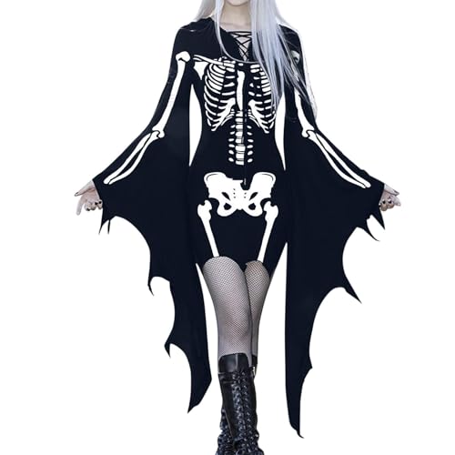 Gothic Kleid Damen Fledermausärmel - Vampire Kleider Bodycon Retro Fledermaus Kleid für Cosplay Party Vintage Verbandkleid Hexe Freizeitkleid Halloween Karneval Outfit Fasching Hexenkleid von LOSSLO