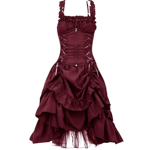 Gothic Kleid Damen Vintage - Steampunk Kleidung Trägerkleid Punk Kleider mit Rüschen Mittelalter Palast Prinzessin Freizeitkleid für Frauen Halloween Karneval Party Outfit Piraten Cosplay Gothic Kleid Damen Vintage - Steampunk Kleidung Trägerkleid Punk Kleider mit Rüschen Mittelalter Palast Prinzessin Freizeitkleid für Frauen Halloween Karneval Party Outfit Piraten Cosplay von LOSSLO