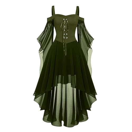 Halloween Kleidung Damen Kleid - Mittelalter Kleider Fledermausärmel Festliche Vintage Hexenkleid Vampir Verbandkleid für Cosplay Party Karneval irisches Outfit Rüschen Outfite Freizeitkleid von LOSSLO