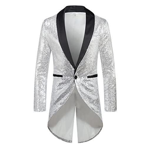 Herren Frack Pailletten - Gothic Jacke Herren Midi Schwarz Glitzer Mantel mit Knöpft Elegant Tuxedo Renaissance Steampunk Gehrock Viktorianische Hof Kleidung Nightclub Party Halloween Kostüm Herren Frack Pailletten - Gothic Jacke Herren Midi Schwarz Glitzer Mantel mit Knöpft Elegant Tuxedo Renaissance Steampunk Gehrock Viktorianische Hof Kleidung Nightclub Party Halloween Kostüm von LOSSLO
