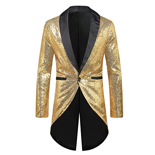Herren Frack Pailletten - Gothic Jacke Herren Midi Schwarz Glitzer Mantel mit Knöpft Elegant Tuxedo Renaissance Steampunk Gehrock Viktorianische Hof Kleidung Nightclub Party Halloween Kostüm von LOSSLO
