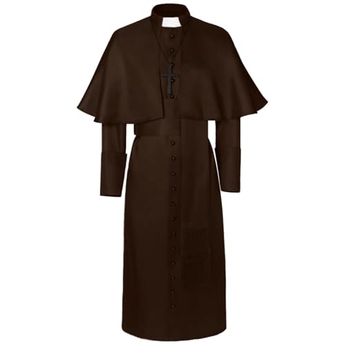 Herren Geistliche Jacke mit Halskette - Gothic Pfarrer Mantel Herren Midi Schwarz Renaissance Trenchcoat mit Knöpft Retro Viktorianische Hof Gehrock Trendy Steampunk Uniform Cosplay Halloween Kostüm Herren Geistliche Jacke mit Halskette - Gothic Pfarrer Mantel Herren Midi Schwarz Renaissance Trenchcoat mit Knöpft Retro Viktorianische Hof Gehrock Trendy Steampunk Uniform Cosplay Halloween Kostüm von LOSSLO
