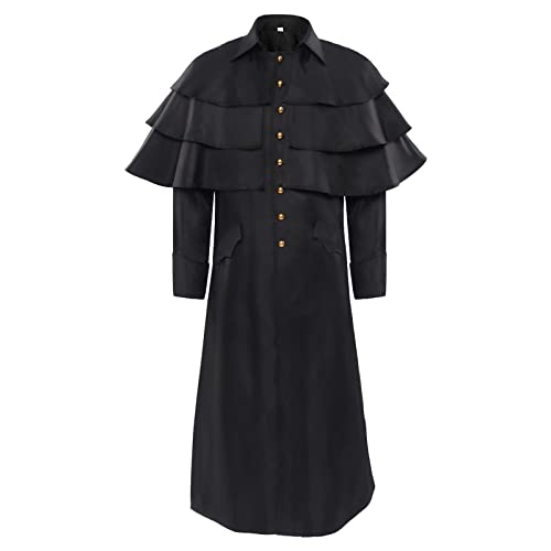 Herren Geistliche Kostüm - Steampunk Mantel Herren Pfarrer Schwarz Renaissance Bischof Frack mit Knöpft Viktorianische Hof Gehrock Retro Uniform Elegant Performance-Kleidung Halloween Kostüm Herren Geistliche Kostüm - Steampunk Mantel Herren Pfarrer Schwarz Renaissance Bischof Frack mit Knöpft Viktorianische Hof Gehrock Retro Uniform Elegant Performance-Kleidung Halloween Kostüm von LOSSLO