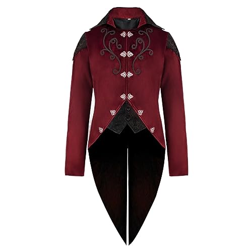 Herren Steampunk Frack Jacquard - Gothic Mantel Herren Lang Rot Renaissance Jacke Retro Viktorianische Hof Gehrock Elegant Tuxedo Theater Performance Piraten Vampir Kleidung Halloween Kostüm von LOSSLO