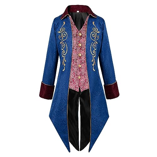 Herren Steampunk Frack Klassisch - Gothic Mantel Herren Midi Blau Renaissance Jacke mit Stickerei Jacquard Retro Viktorianische Hof Gehrock Elegant Tuxedo Theater Vampir Kleidung Halloween Kostüm Herren Steampunk Frack Klassisch - Gothic Mantel Herren Midi Blau Renaissance Jacke mit Stickerei Jacquard Retro Viktorianische Hof Gehrock Elegant Tuxedo Theater Vampir Kleidung Halloween Kostüm von LOSSLO