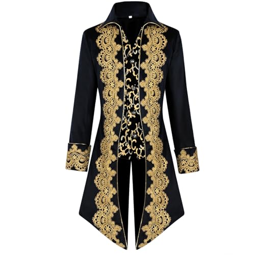 Herren Steampunk Jacke - Edelmann Mantel Herren Stickerei Trendy Renaissance Schwarz Frack Viktorianische Hof Gehrock Elegant Tuxedo Theater Performance Vampir Kleidung Halloween Kostüm von LOSSLO