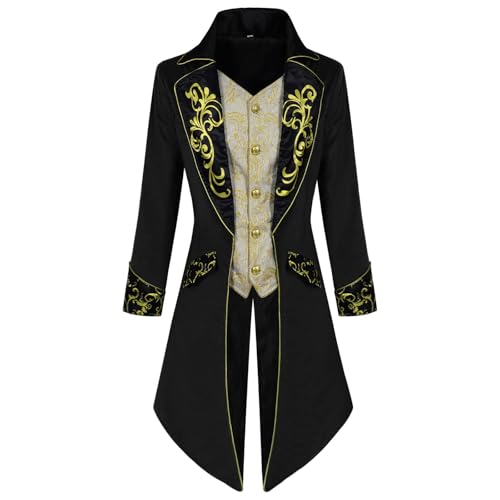 Herren Steampunk Jacke - Gothic Mantel Herren Midi Trendy Renaissance Schwarz Frack Stickerei Viktorianische Hof Gehrock Elegant Tuxedo Theater Performance Piraten Kleidung Halloween Kostüm Herren Steampunk Jacke - Gothic Mantel Herren Midi Trendy Renaissance Schwarz Frack Stickerei Viktorianische Hof Gehrock Elegant Tuxedo Theater Performance Piraten Kleidung Halloween Kostüm von LOSSLO