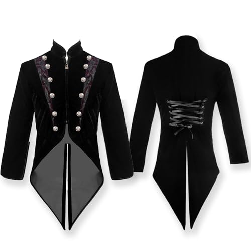 Herren Steampunk Kleidung - Gothic Jacke Herren Midi Klassisch Schwarz Frack Zweireihig Renaissance Gehrock Loose Viktorianische Hof Mantel Elegant Tuxedo Theater Performance-Kleidung Halloween Kostüm von LOSSLO