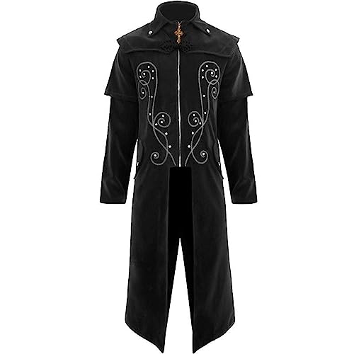 Herren Steampunk Kleidung - Gothic Mantel Herren Lang Renaissance Frack mit Reißverschluss Retro Viktorianische Hof Gehrock Mode Trenchcoat Jacke Kleidung Nightclub Party Halloween Kostüm von LOSSLO