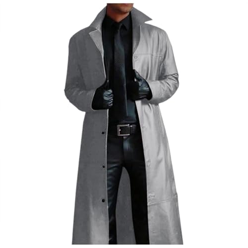 Herren Steampunk Lederjacke - Gothic Leder Trenchcoat Herren Lang Trendy Renaissance Jacke Viktorianische Hof Gehrock Mode Zeigen Uniform Vampir Cosplay Kleidung Halloween Kostüm von LOSSLO
