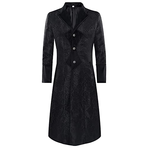 Herren Steampunk Mantel - Gothic Jacke Herren Lang Trendy Renaissance Schwarz Trenchcoat mit Knöpft Viktorianische Hof Gehrock Retro Uniform Vampir Cosplay Kleidung Halloween Kostüm von LOSSLO