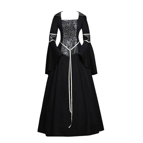 LOSSLO Neu 2025 Gothic Kleider Damen Vampir - Mittelalter Maxikleid Damen mit Kapuze Renaissance Kapuzenkleid Trompetenärmel Karneval LOSSLO Neu 2025 Gothic Kleider Damen Vampir - Mittelalter Maxikleid Damen mit Kapuze Renaissance Kapuzenkleid Trompetenärmel Karneval von LOSSLO