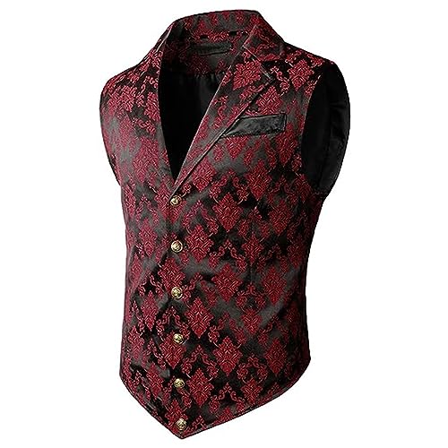 LOSSLO Weste Herren Gothic Steampunk Herren Anzugweste Zweireihig Viktorianischer Anzug Westes Mittelalter Renaissance Kleidung Halloween Kostüm für Kostüme Party von LOSSLO