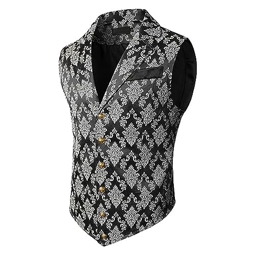 LOSSLO Weste Herren Gothic Steampunk Herren Anzugweste Zweireihig Viktorianischer Anzug Westes Mittelalter Renaissance Kleidung Halloween Kostüm für Kostüme Party von LOSSLO