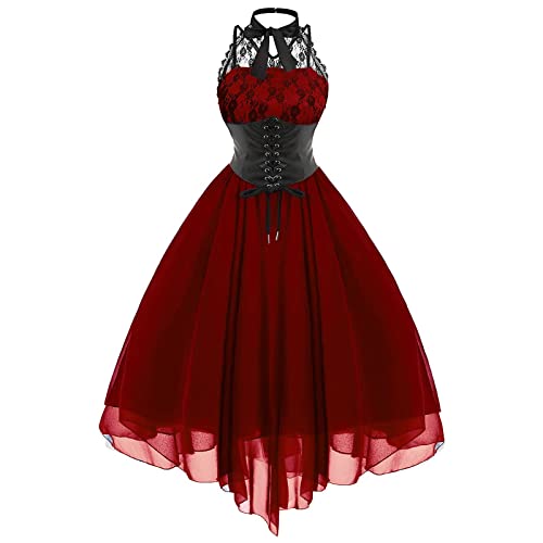 Mittelalter Kleid Damen mit Korsett, Renaissance Kleider Schulterfrei, Gothic Vintage MaxikleidSexy Spitzen Rüschen Ballkleid Retro Abendkleider Halloween Kostüm Karneval Party Faschingskostüme von LOSSLO