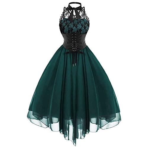 Mittelalter Kleid Damen mit Korsett, Renaissance Kleider Schulterfrei, Gothic Vintage MaxikleidSexy Spitzen Rüschen Ballkleid Retro Abendkleider Halloween Kostüm Karneval Party Faschingskostüme von LOSSLO
