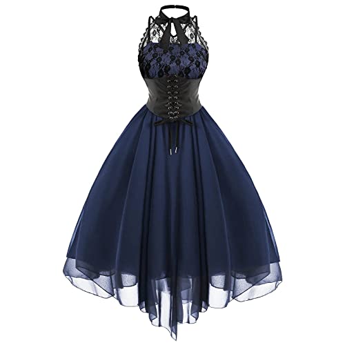 Mittelalter Kleid Damen mit Korsett, Renaissance Kleider Schulterfrei, Gothic Vintage MaxikleidSexy Spitzen Rüschen Ballkleid Retro Abendkleider Halloween Kostüm Karneval Party Faschingskostüme von LOSSLO