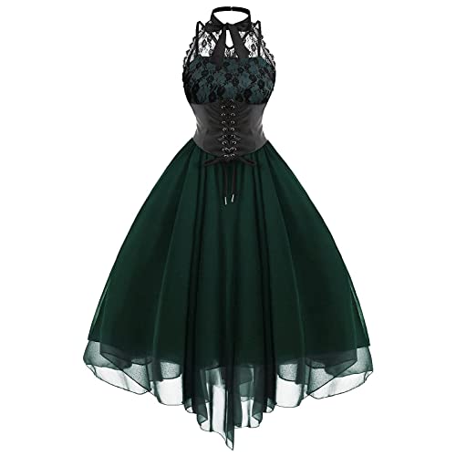 Mittelalter Kleid Damen mit Korsett, Renaissance Kleider Schulterfrei, Gothic Vintage MaxikleidSexy Spitzen Rüschen Ballkleid Retro Abendkleider Halloween Kostüm Karneval Party Faschingskostüme von LOSSLO