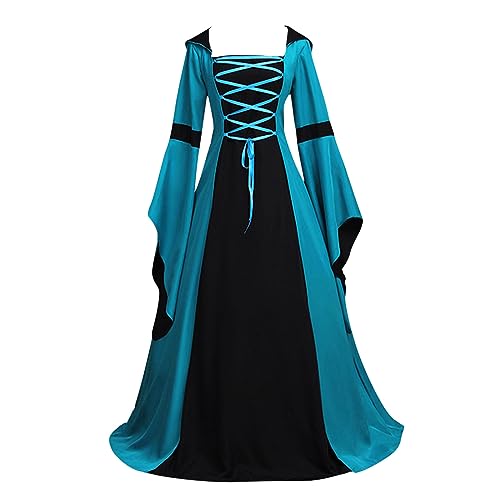 Mittelalter Kleider Damen Trompetenärmel, Renaissance Maxikleid mit Schnürung, Viktorianischen Palast KleidRetro Prinzessin Mittelalterkleid Faschingskostüme Halloween Kostüm Karneval Party Festival von LOSSLO