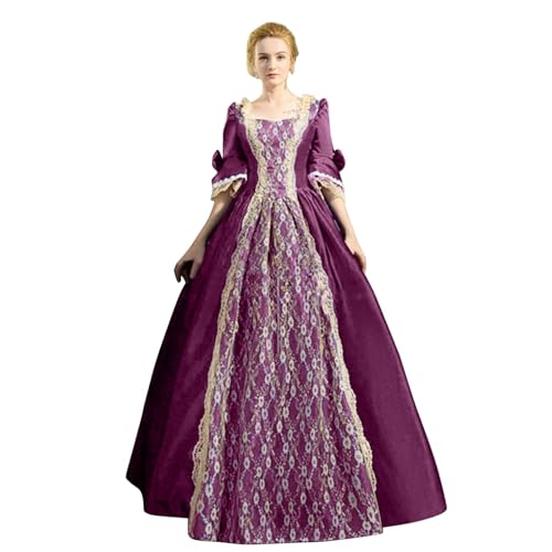 Mittelalter Maxikleid Damen Puffärmel, Renaissance Kleider Bodenlang, Viktorianischen Palast AbendkleiderRetro Gesmokte Taille High Spitze Ballkleid Faschingskostüme Halloween Kostüm Karneval Party von LOSSLO