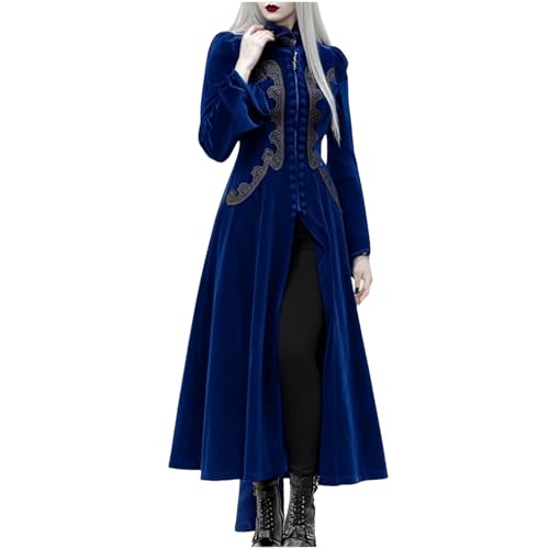 Neu 2025 Renaissance Kleider Damen, Mittelalter Maxikleid mit Stickerei, Stehkragen Langarm Ballkleid mit SchlitzVintage Vampir Hexen Mittelalterkleid Faschingskostüme Halloween Kostüm Karneval von LOSSLO