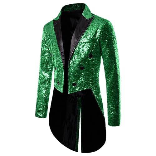 Neu 2025 Steampunk Frack Herren Pailletten - Gothic Jacke Herren Midi Grün Renaissance Mantel Trendy Viktorianische Hof Gehrock Elegant Tuxedo Glitzerjacke Piraten Kleidung Halloween Kostüm von LOSSLO