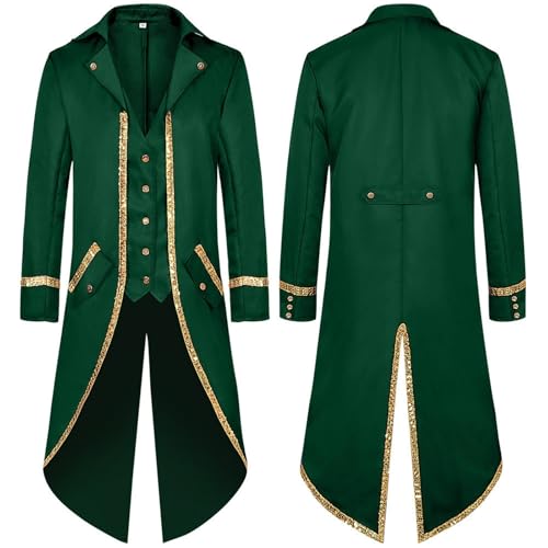 Neu 2025 Steampunk Jacke Herren - Gothic Frack Herren Lang Trendy Grün Renaissance Mantel Viktorianische Hof Gehrock Elegant Tuxedo Theater Performance Vampir Kleidung Halloween Kostüm Neu 2025 Steampunk Jacke Herren - Gothic Frack Herren Lang Trendy Grün Renaissance Mantel Viktorianische Hof Gehrock Elegant Tuxedo Theater Performance Vampir Kleidung Halloween Kostüm von LOSSLO