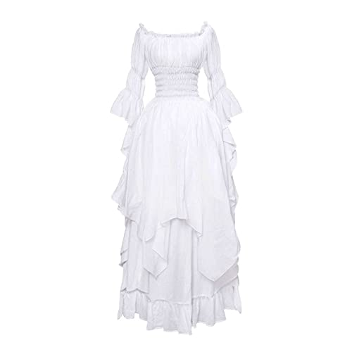 Renaissance Prinzessin Kleider Damen, Mittelalter Maxikleid Trompetenärmel, Vintage Ballkleid High WaistEinfarbig Abendkleider Halloween Kostüm Karneval Party Faschingskostüme Cosplay Festival von LOSSLO