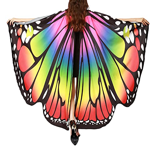 Schmetterling Kostüm Damen ,Schmetterlingsflügel Erwachsene Bunt,Feen Flügel mit Spitze Maske Faschingskostüme Schmetterlings Umhang Verkleidung Frauen Feenflügel Schal Poncho Party Cosplay Karneval von LOSSLO