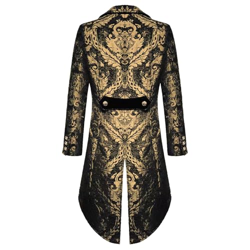 Steampunk Herren Frack - Edelmann Jacke Herren Lang Gold Renaissance Gehrock Retro Viktorianische Hof Mantel Elegant Tuxedo Theater Fasching Performance-Kleidung Halloween Kostüm von LOSSLO
