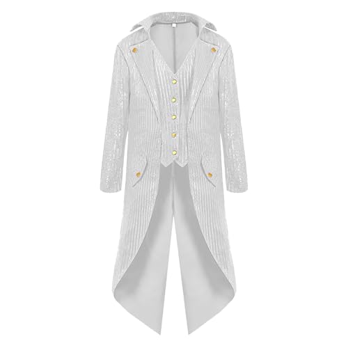Steampunk Herren Jacke Pailletten - Gothic Frack Herren Lang Klassiker Grün Glitzer Mantel Renaissance Gehrock Elegant Tuxedo 70er Zweireihig Glitzerjacke Viktorianische Hof Kleidung Halloween Kostüm von LOSSLO