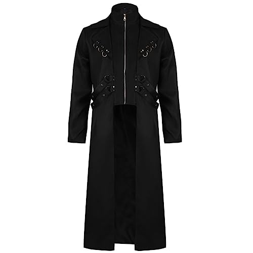 Steampunk Herren Kostüm - Gothic Mantel Herren Große Größen Schwarz Renaissance Mantel mit Reißverschluss Retro Viktorianische Hof Gehrock Elegant Theater Kleidung Cosplay Halloween Kostüm von LOSSLO