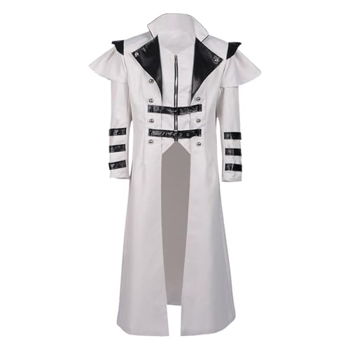 Steampunk Herren Kostüm - Gothic Mantel Herren Midi Weiß Renaissance Trenchcoat mit Reißverschluss Retro Viktorianische Hof Gehrock Elegant Uniform Theater Kleidung Cosplay Halloween Kostüm von LOSSLO