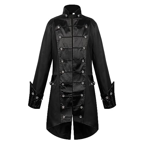 Steampunk Herren Mantel - Gothic Frack Herren Lang Mode Schwarz Frack Stehkragen Retro Renaissance Gehrock Viktorianische Hof Elegant Tuxedo Theater Performance-Kleidung Halloween Kostüm von LOSSLO