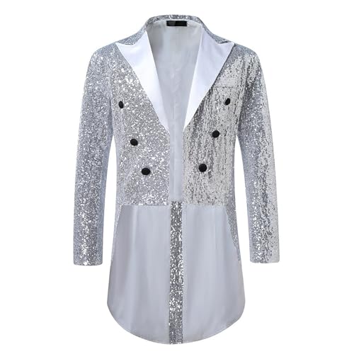 Steampunk Herren Mantel - Gothic Frack Herren Pailletten Mode Silber Renaissance Jacke Glitzer Gehrock Elegant Tuxedo 70er Disco Glitzerjacke Viktorianische Hof Kleidung Halloween Kostüm Steampunk Herren Mantel - Gothic Frack Herren Pailletten Mode Silber Renaissance Jacke Glitzer Gehrock Elegant Tuxedo 70er Disco Glitzerjacke Viktorianische Hof Kleidung Halloween Kostüm von LOSSLO