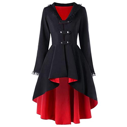 Steampunk Jacke Damen ,Gothic Mantel Damen,Mittelalter Kleidung Retro Vintage Gehrock Frack Jacke Lang Spitzen Punk Mäntel Hi-Low Viktorianischer Trenchcoat Cosplay Uniform Karneval Halloween Kostüm von LOSSLO