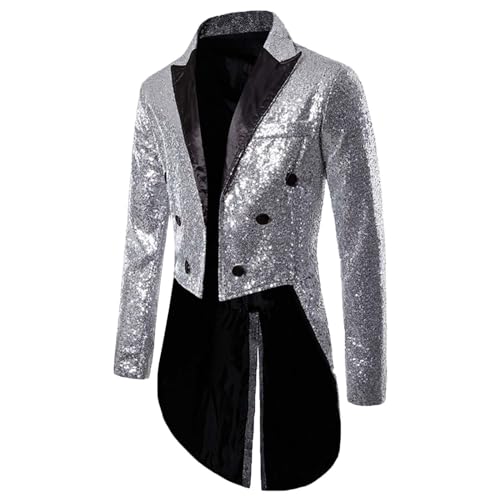 Steampunk Jacke Herren Pailletten - Gothic Mantel Herren Midi Trendy Schwarz Glitzer Frack Viktorianische Hof Gehrock Elegant Tuxedo Renaissance Theater Performance Piraten Kleidung Halloween Kostüm von LOSSLO