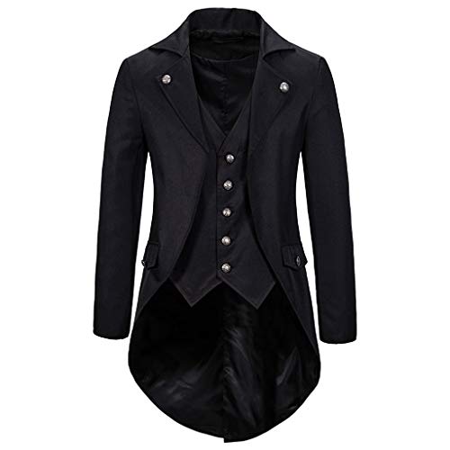Steampunk Mantel Herren - Gothic Frack Herren Midi Trendy Schwarz Jacke mit Knöpft Viktorianische Hof Gehrock Retro Renaissance Elegant Tuxedo Theater Performance-Kleidung Cosplay Halloween Kostüm von LOSSLO