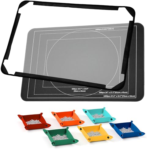 LOTMOFUN Puzzle Storage Board, Puzzlematte mit 6 Sortierschalen, rutschfeste Oberfläche, Puzzle Storage Board 32 x 22inches, Schutzabdeckung und Staubschutz für Puzzles bis 1000 Teile von LOTMOFUN