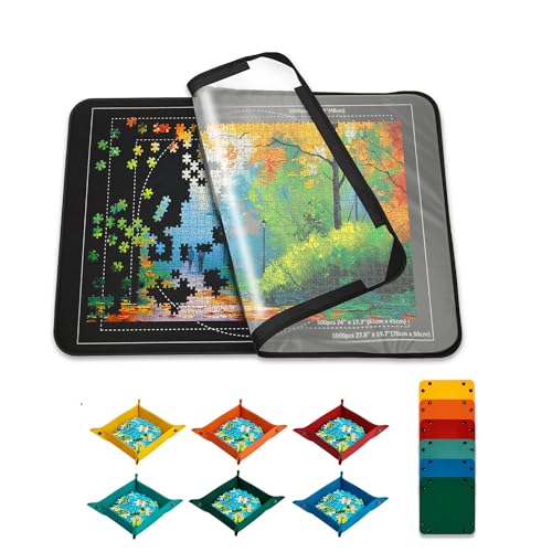 LOTMOFUN Puzzle Storage Organizer für 1000 Teile, Tragbare Puzzlematte mit 6 Sortierschalen, rutschfest und staubgeschützt, ideale Aufbewahrungslösung für Puzzle von LOTMOFUN