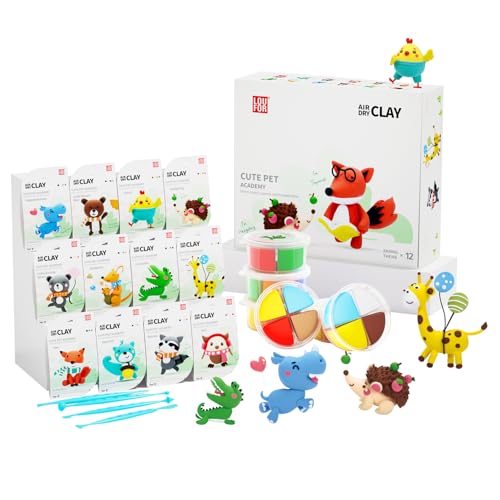 LOUFOR Modelliermasse Lufttrocknend - Lufttrocknender Ton Set, Ultraleichter & Soft, Sicher & Ungiftig, 12 Kisten DIY Magische Knete mit Werkzeugen, Kreative Basteln Spielzeug Geschenke für Kinder von LOUFOR